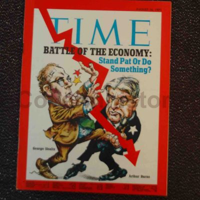 TIME MAGAZINE 16 august 1971 US ECONOMY George Shultz & Arthur Burns (cover Mort Drucker) European edition (vintage complete issue without label!!) – mint